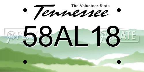 58AL18 Tennessee License Plate