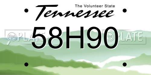 58H90 Tennessee License Plate