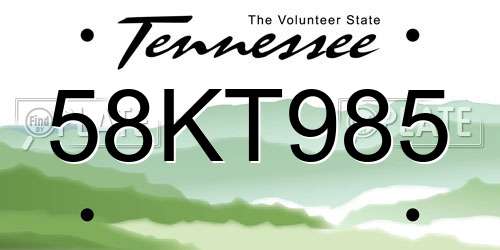 58KT985 Tennessee License Plate