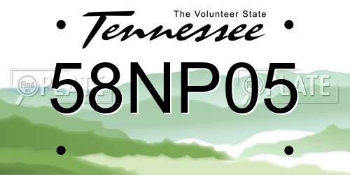 58NP05 Tennessee License Plate