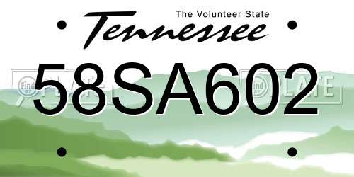 58SA602 Tennessee License Plate