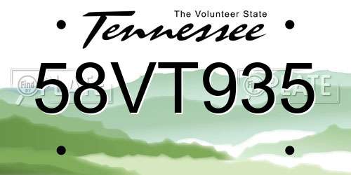 58VT935 Tennessee License Plate