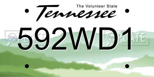 592WD1 Tennessee License Plate