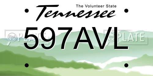597AVL Tennessee License Plate