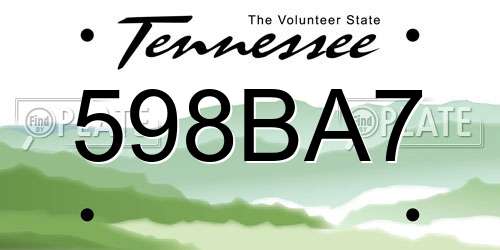 598BA7 Tennessee License Plate