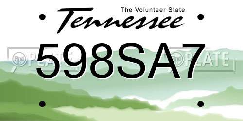 598SA7 Tennessee License Plate