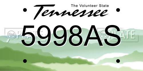 5998AS Tennessee License Plate