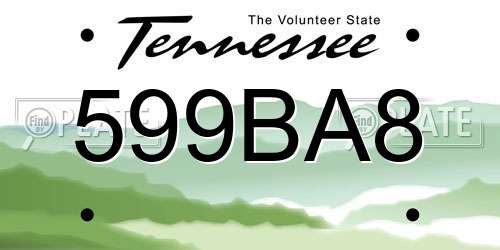 599BA8 Tennessee License Plate