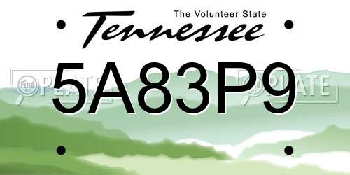 5A83P9 Tennessee License Plate