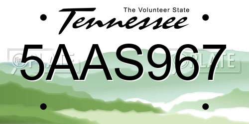 5AAS967 Tennessee License Plate