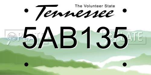 5AB135 Tennessee License Plate