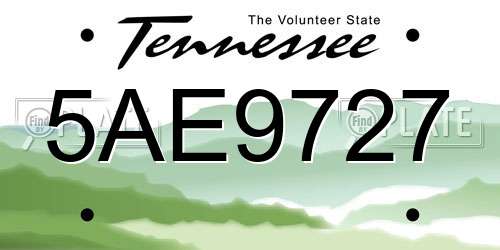 5AE9727 Tennessee License Plate