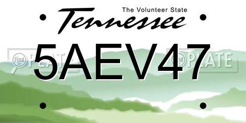 5AEV47 Tennessee License Plate