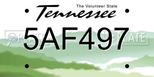 5AF497 Tennessee License Plate