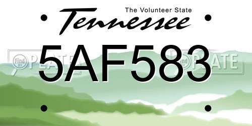 5AF583 Tennessee License Plate