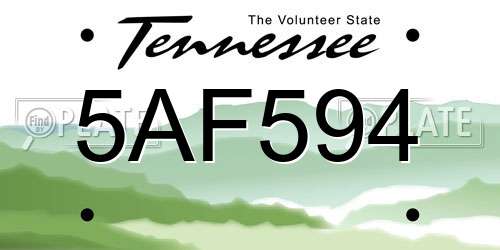 5AF594 Tennessee License Plate