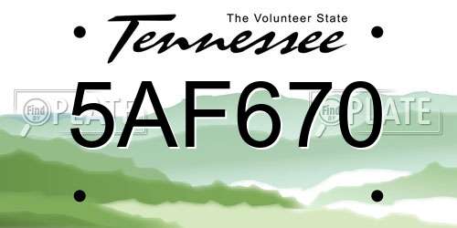 5AF670 Tennessee License Plate
