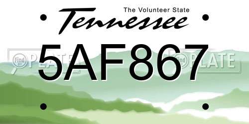5AF867 Tennessee License Plate