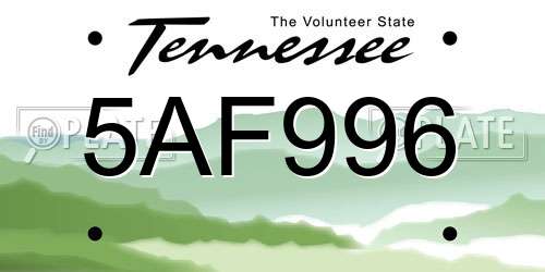 5AF996 Tennessee License Plate