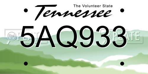 5AQ933 Tennessee License Plate