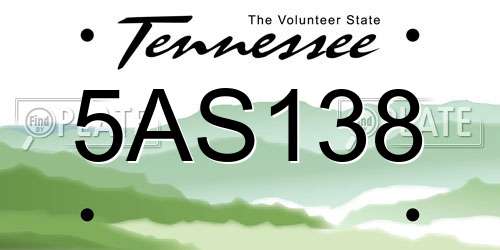 5AS138 Tennessee License Plate