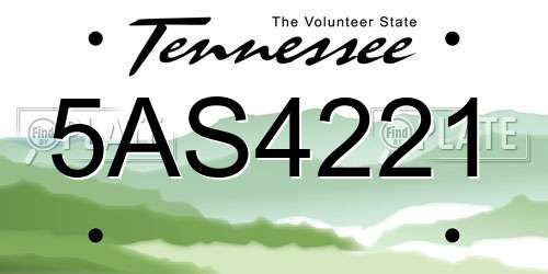 5AS4221 Tennessee License Plate