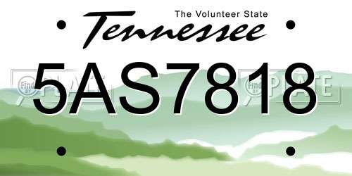 5AS7818 Tennessee License Plate