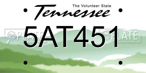 5AT451 Tennessee License Plate