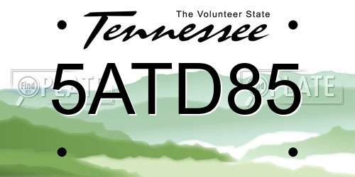 5ATD85 Tennessee License Plate