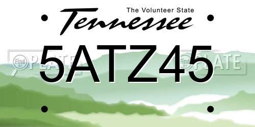 5ATZ45 Tennessee License Plate