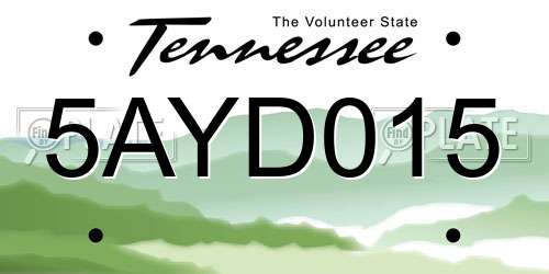 5AYD015 Tennessee License Plate