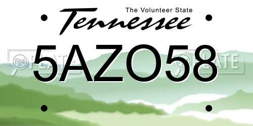 5AZO58 Tennessee License Plate