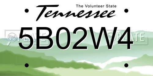 5B02W4 Tennessee License Plate