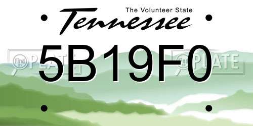 5B19F0 Tennessee License Plate