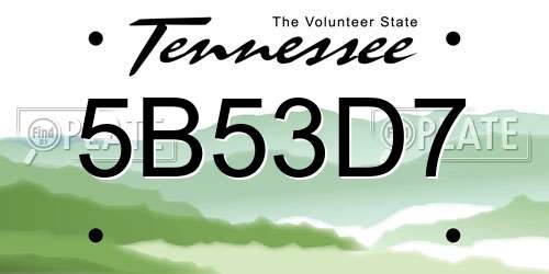 5B53D7 Tennessee License Plate