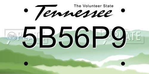 5B56P9 Tennessee License Plate