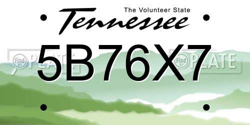 5B76X7 Tennessee License Plate