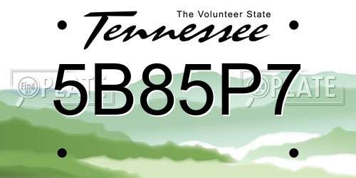 5B85P7 Tennessee License Plate