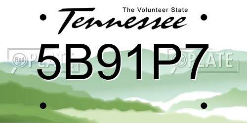 5B91P7 Tennessee License Plate