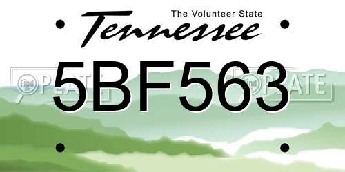 5BF563 Tennessee License Plate