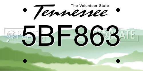 5BF863 Tennessee License Plate