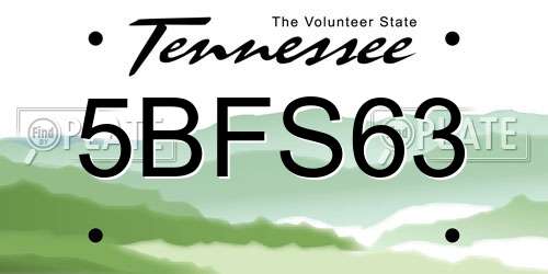 5BFS63 Tennessee License Plate