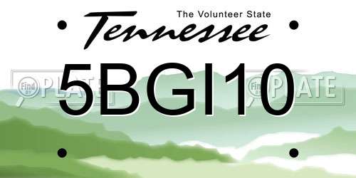 5BGI10 Tennessee License Plate