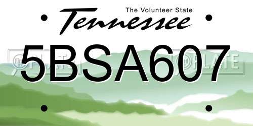 5BSA607 Tennessee License Plate