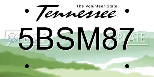 5BSM87 Tennessee License Plate
