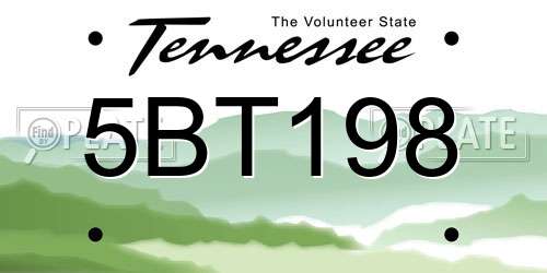 5BT198 Tennessee License Plate