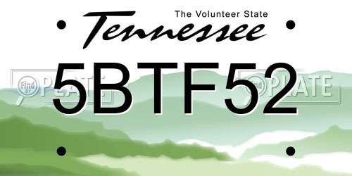 5BTF52 Tennessee License Plate