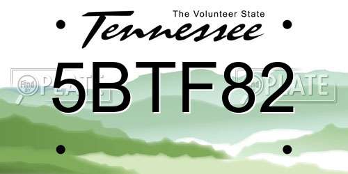 5BTF82 Tennessee License Plate