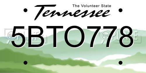 5BTO778 Tennessee License Plate