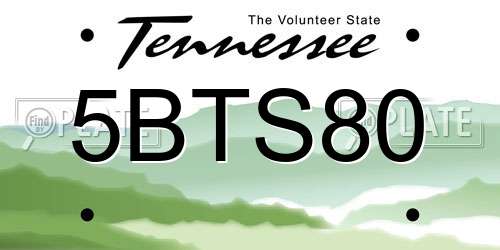 5BTS80 Tennessee License Plate